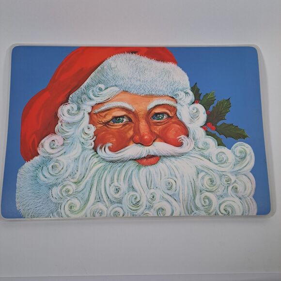 Vintage 4 Plastic Laminate Double Side Placemats Santa Christmas Holiday 1994 US - Picture 2 of 6